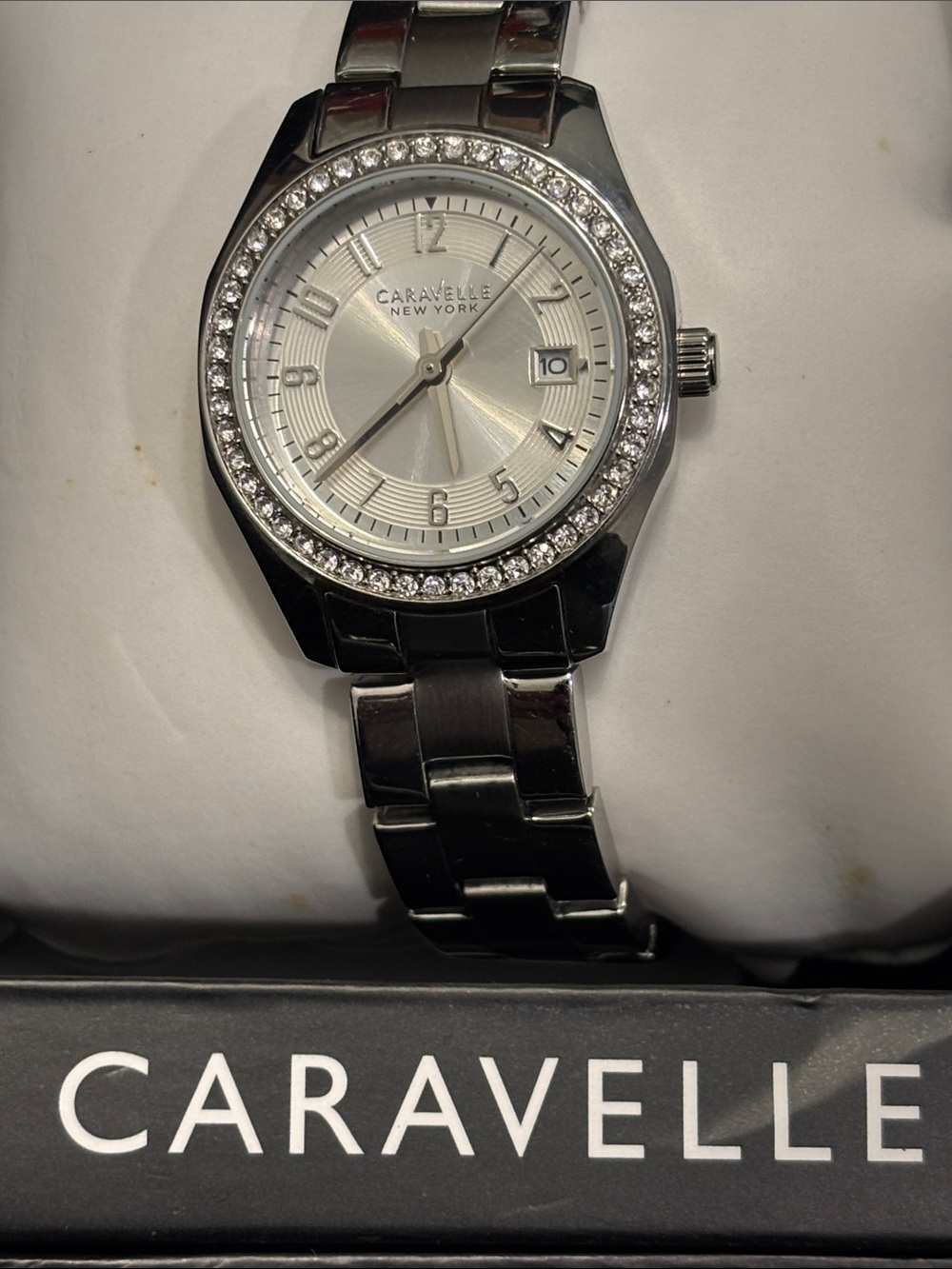 Caravelle New York Women's Silver Crystal-Accent Bracelet Watch
